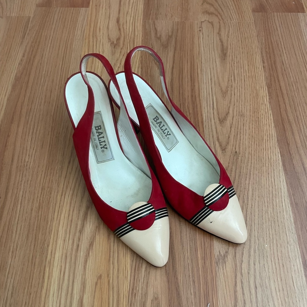 VINTAGE BALLY Red and Cream Slingback Heels